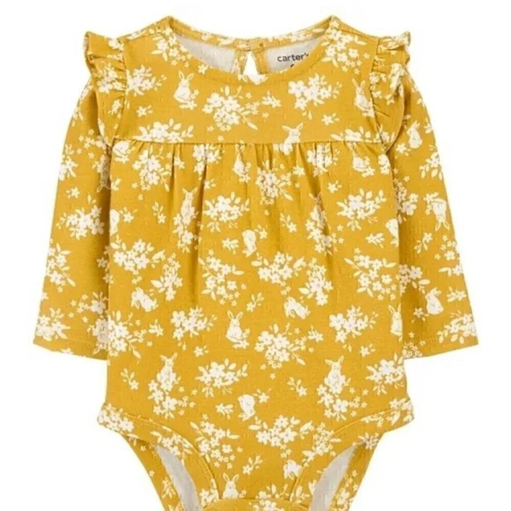 CARTER'S Floral Ruffle Bodysuit yellow size 24 months shirt onesie New